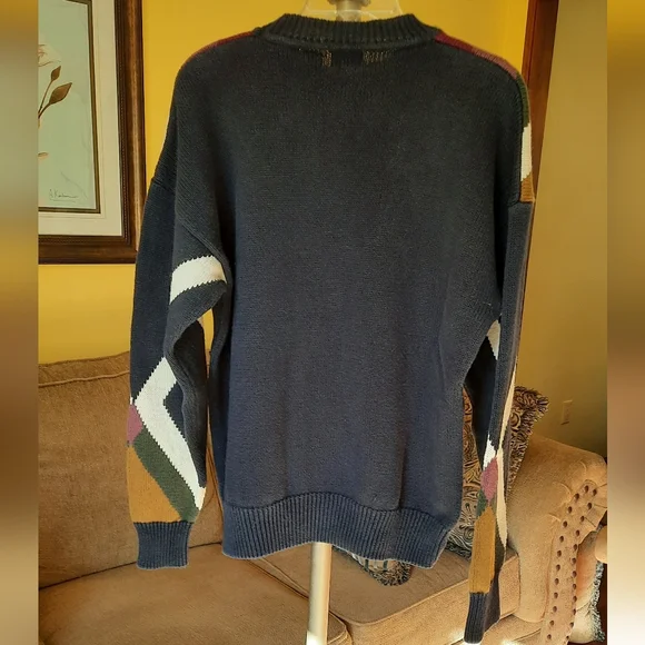 🆕️ Men's 90s Vintage Retro Structure Colorblock Sweater - Picture 3 of 7